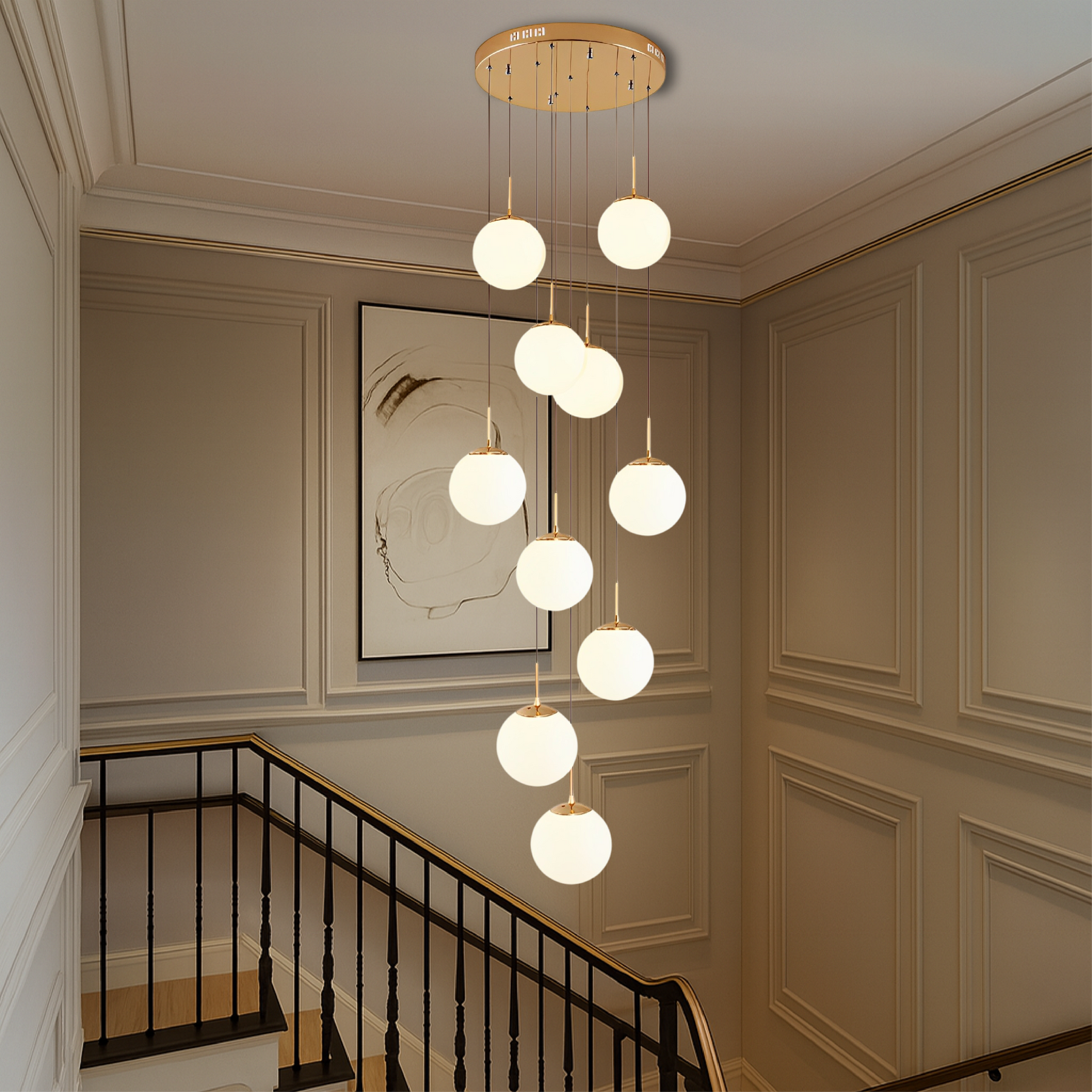 Lustre d'Escalier Scandinave - Élégance Contemporaine et Lumière Douce