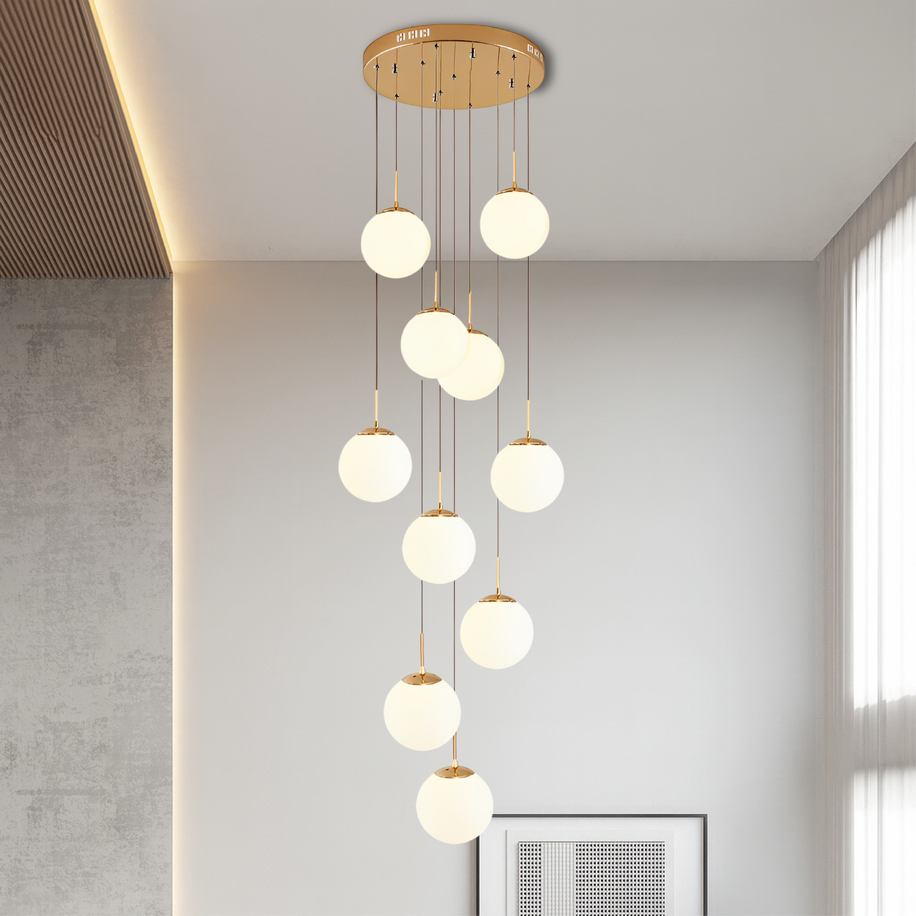 Lustre d'Escalier Scandinave - Élégance Contemporaine et Lumière Douce