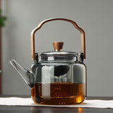 Théière en Verre et Bois - Élégante et Pratique pour Déguster du Thé