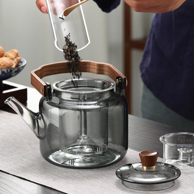 Théière en Verre et Bois - Élégante et Pratique pour Déguster du Thé