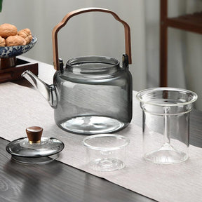Théière en Verre et Bois - Élégante et Pratique pour Déguster du Thé