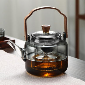 Théière en Verre et Bois - Élégante et Pratique pour Déguster du Thé
