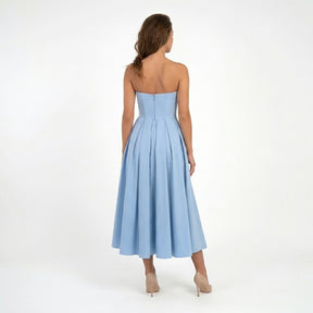 Robe midi bustier en tissu satiné ligne A corset élégante événements formels femme