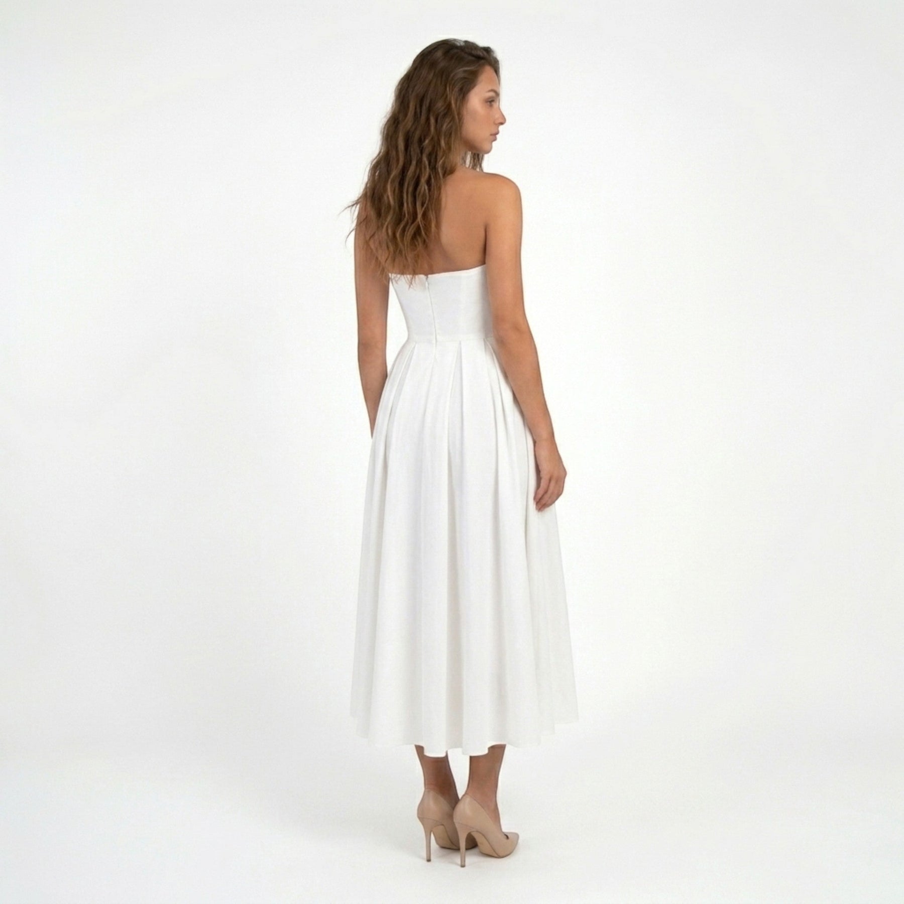 Robe midi bustier en tissu satiné ligne A corset élégante événements formels femme