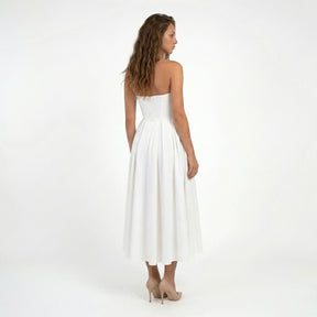 Robe midi bustier en tissu satiné ligne A corset élégante événements formels femme