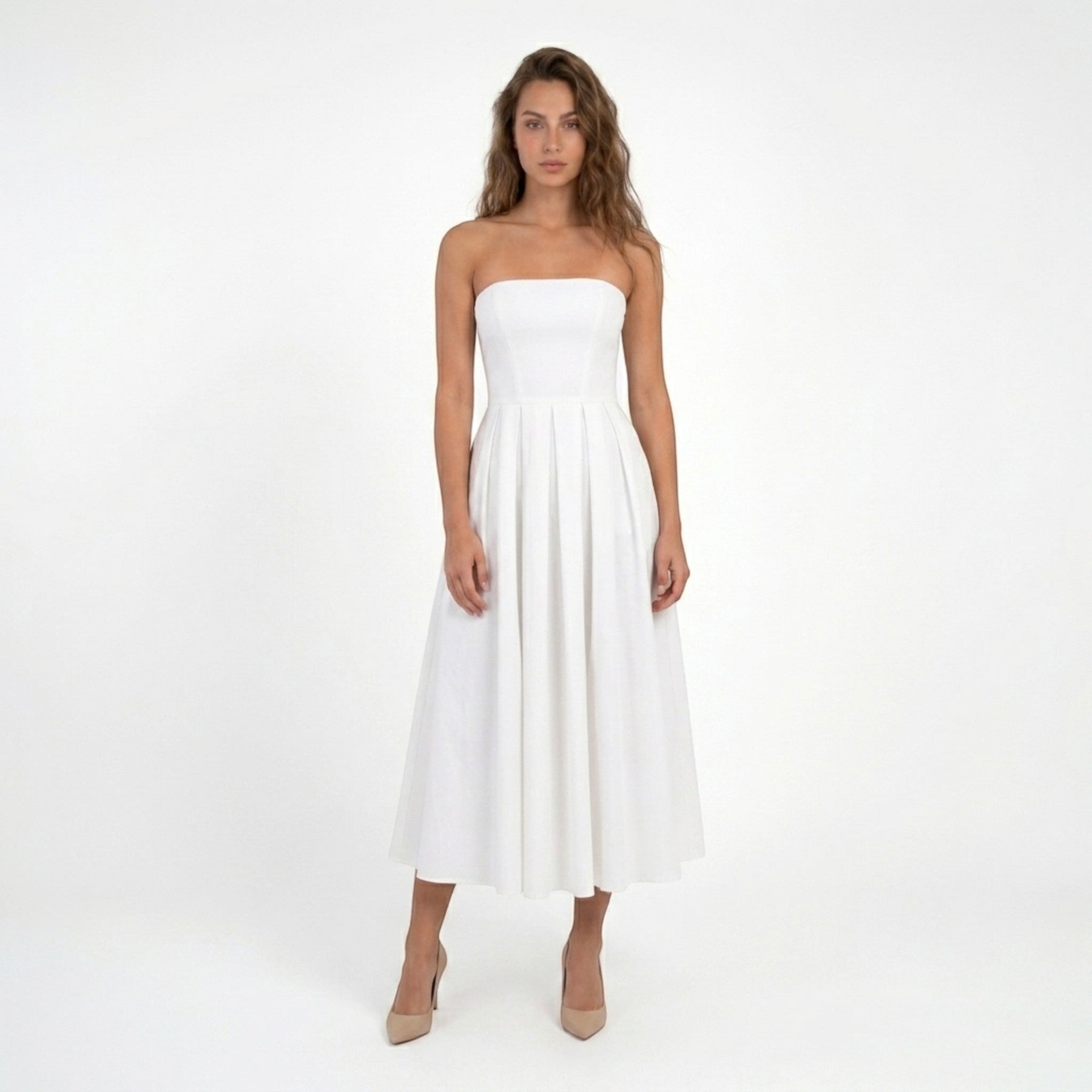 Robe midi bustier en tissu satiné ligne A corset élégante événements formels femme