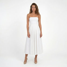 Robe midi bustier en tissu satiné ligne A corset élégante événements formels femme