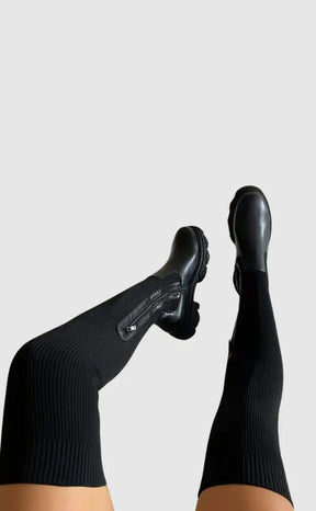 Bottes Montantes en Tricot Élastique - Confort et Élégance au Quotidien