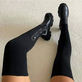 Bottes Montantes en Tricot Élastique - Confort et Élégance au Quotidien