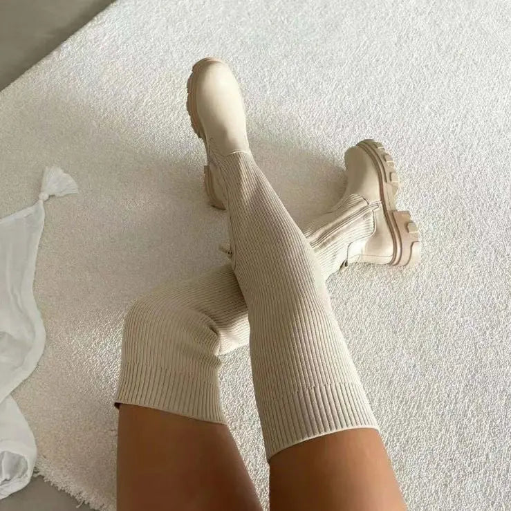 Bottes Montantes en Tricot Élastique - Confort et Élégance au Quotidien