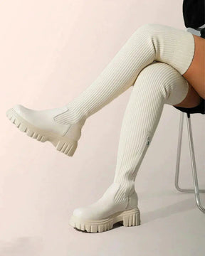 Bottes Montantes en Tricot Élastique - Confort et Élégance au Quotidien