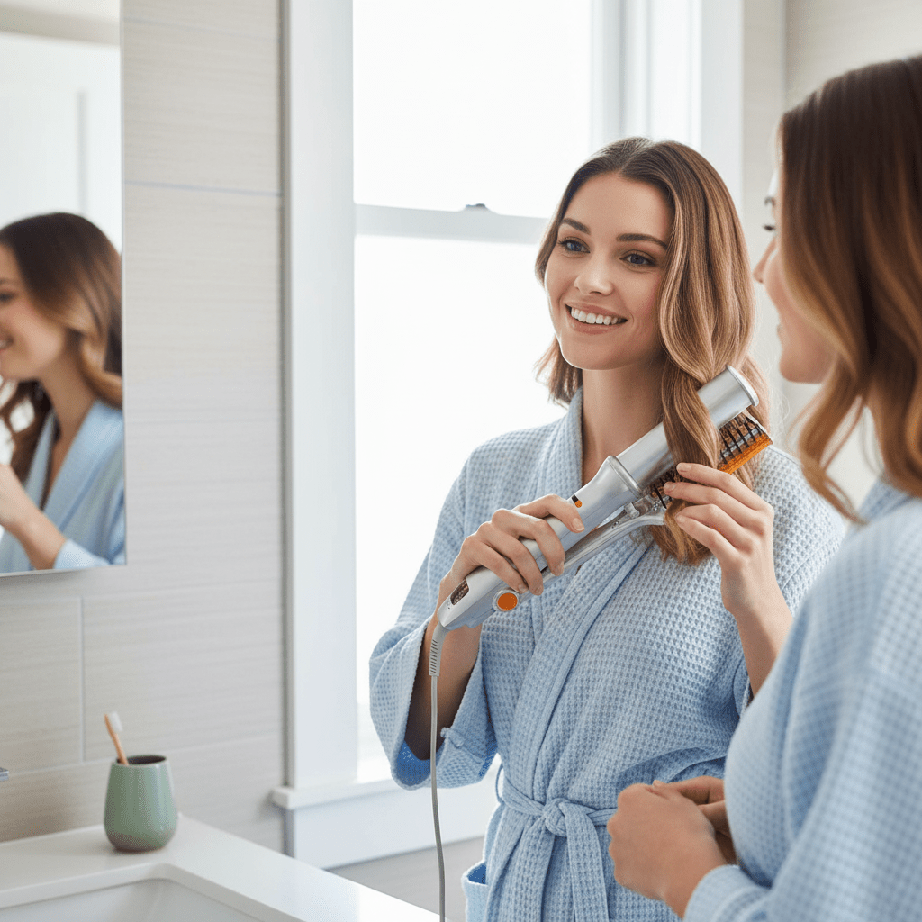 Brosse à Cheveux Rotative 2-en-1 - Coiffage Lisse et Volumineux Rapide