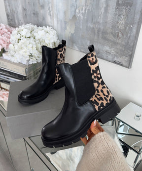 Bottes Noires Imprimé Léopard - Doublure Confortable pour Usage Quotidien
