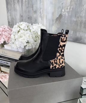 Bottes Noires Imprimé Léopard - Doublure Confortable pour Usage Quotidien