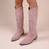 Bottes de Cowboy en Suède pour Femmes - Élégantes avec Broderie et Fermeture Éclair