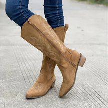 Bottes de Cowboy en Suède pour Femmes - Élégantes avec Broderie et Fermeture Éclair