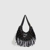 Sac à Main en Suède pour Femmes - Design Croissant avec Franges Rétro