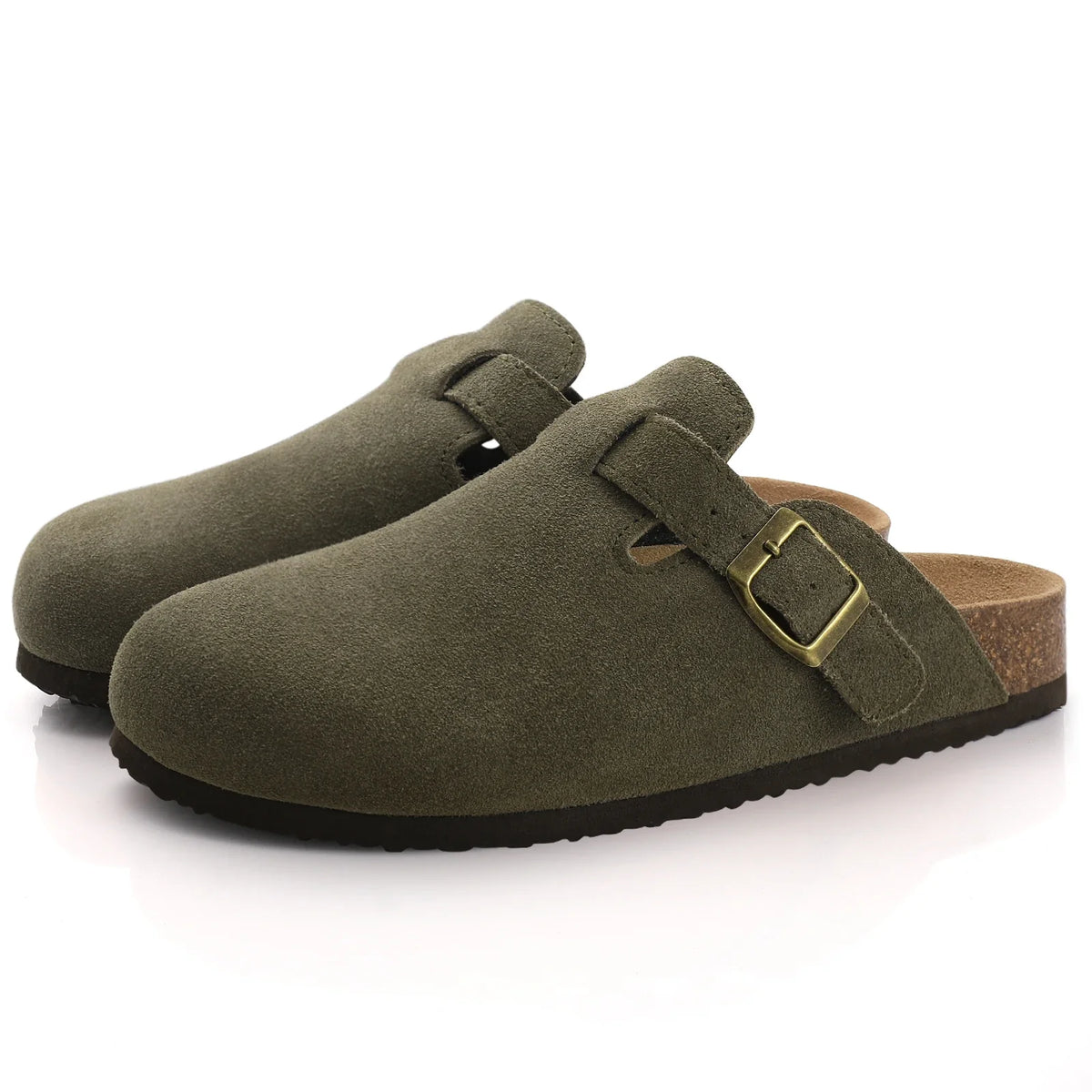 Mules en Suède Vert Armée pour Femmes - Confort Élégant avec Soutien de Voûte