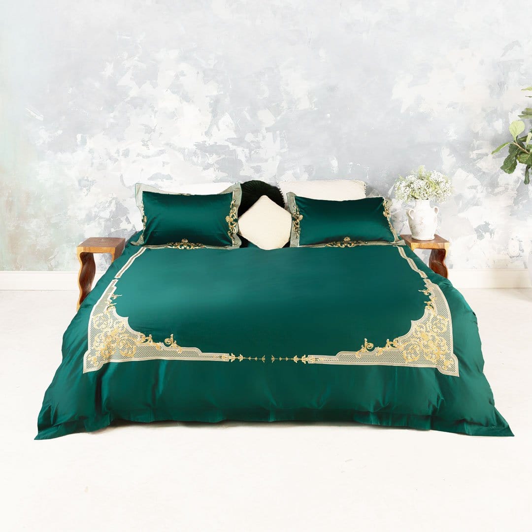 Housse de Couette en Coton Égyptien - Élégance et Confort en Vert Serein