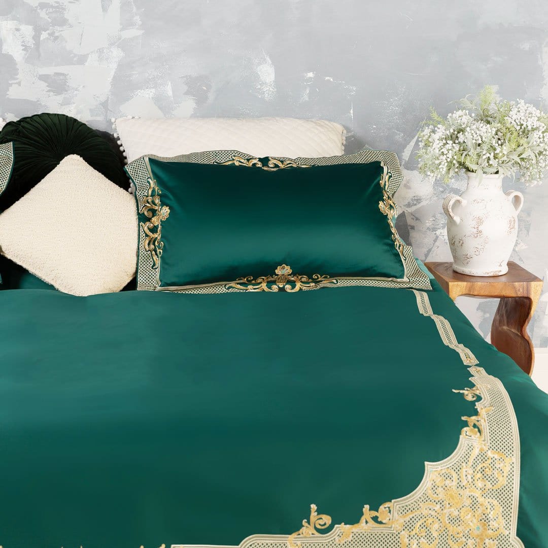 Housse de Couette en Coton Égyptien - Élégance et Confort en Vert Serein