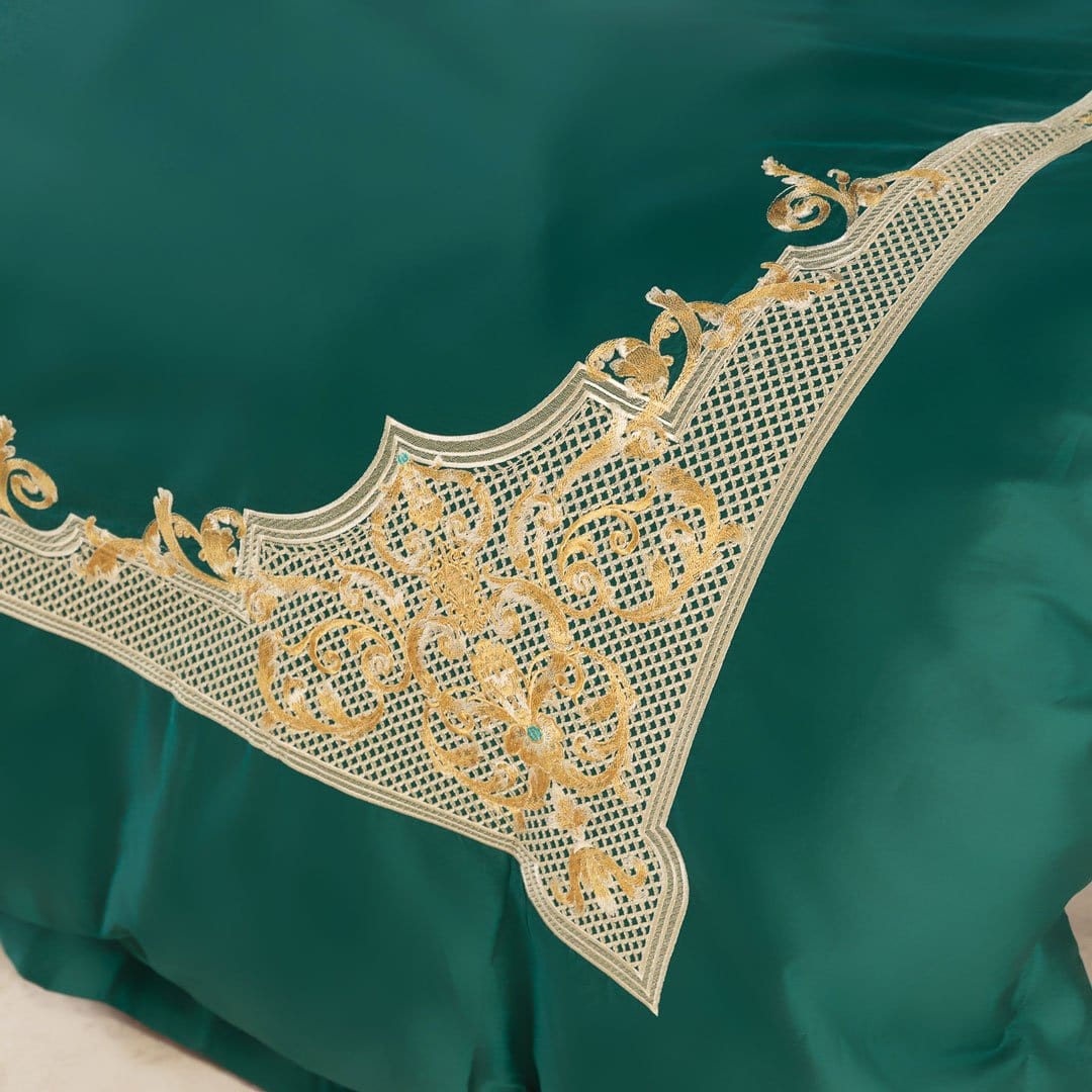 Housse de Couette en Coton Égyptien - Élégance et Confort en Vert Serein