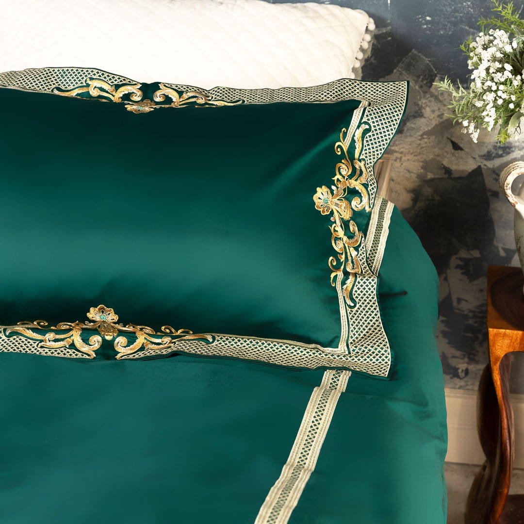 Housse de Couette en Coton Égyptien - Élégance et Confort en Vert Serein