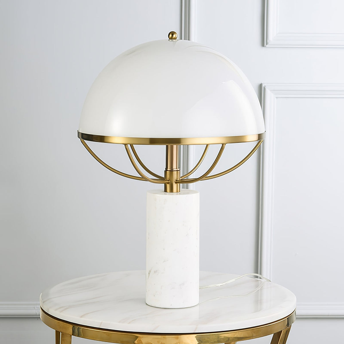 Lampe en Verre Dorée avec Socle en Marbre - Éclairage Ambiant et Élégant pour Intérieur
