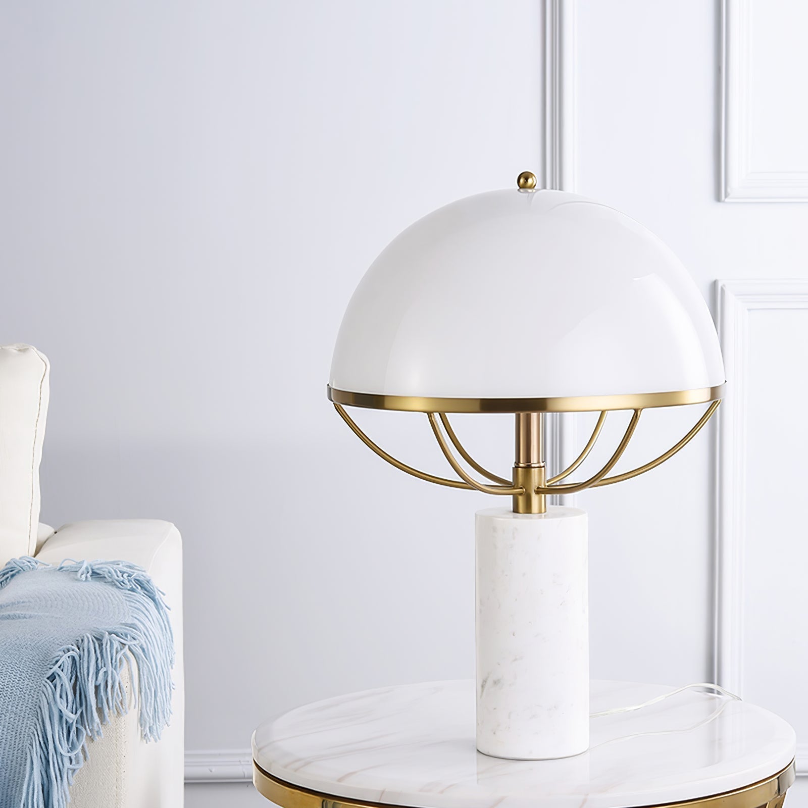 Lampe en Verre Dorée avec Socle en Marbre - Éclairage Ambiant et Élégant pour Intérieur