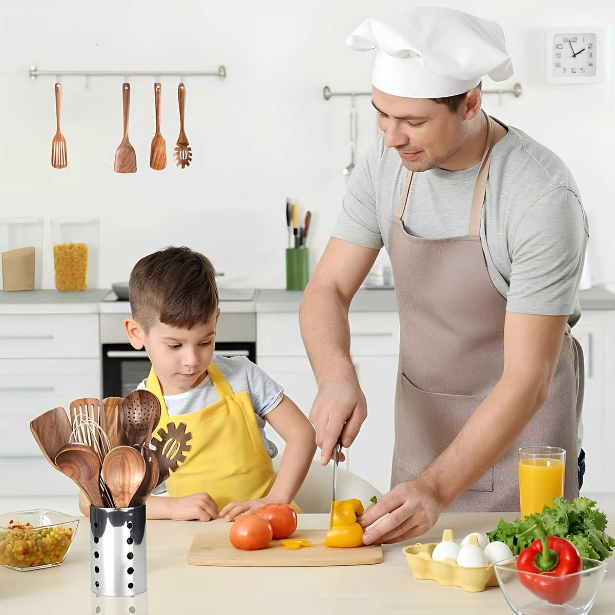 Ustensiles de Cuisine en Teck - Ensemble Élégant de 11 Pièces