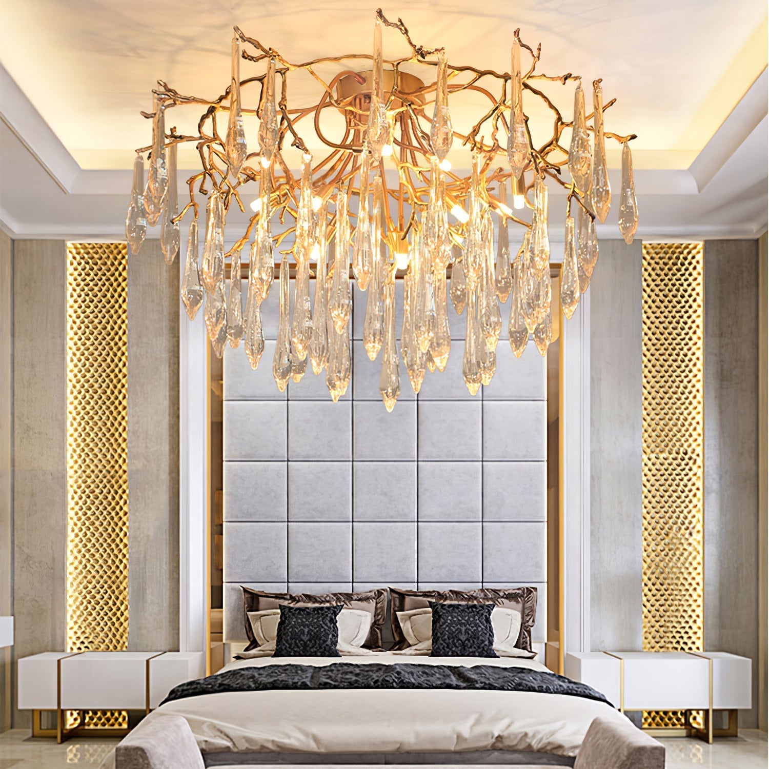 Lampe de Plafond en Cristaux - Design Élégant et Luxueux