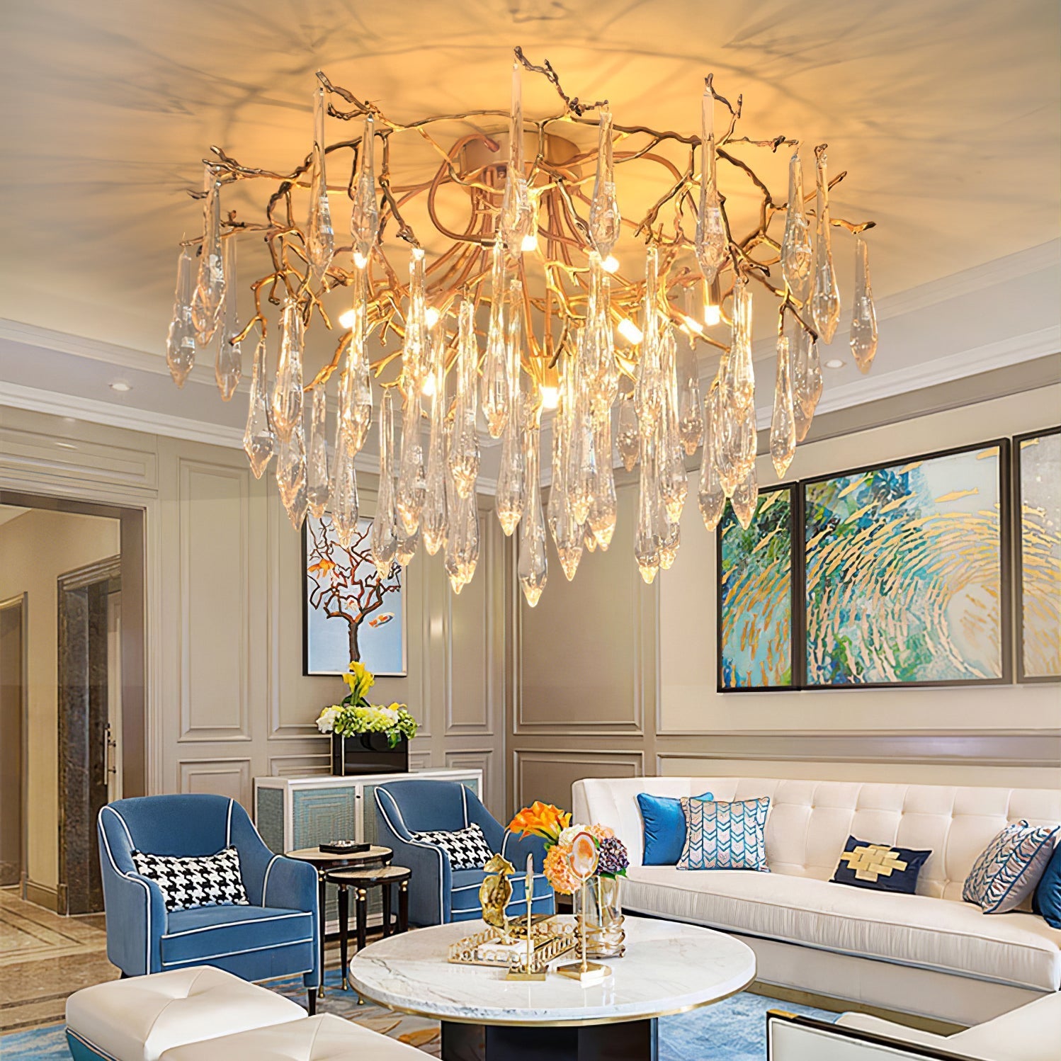 Lampe de Plafond en Cristaux - Design Élégant et Luxueux