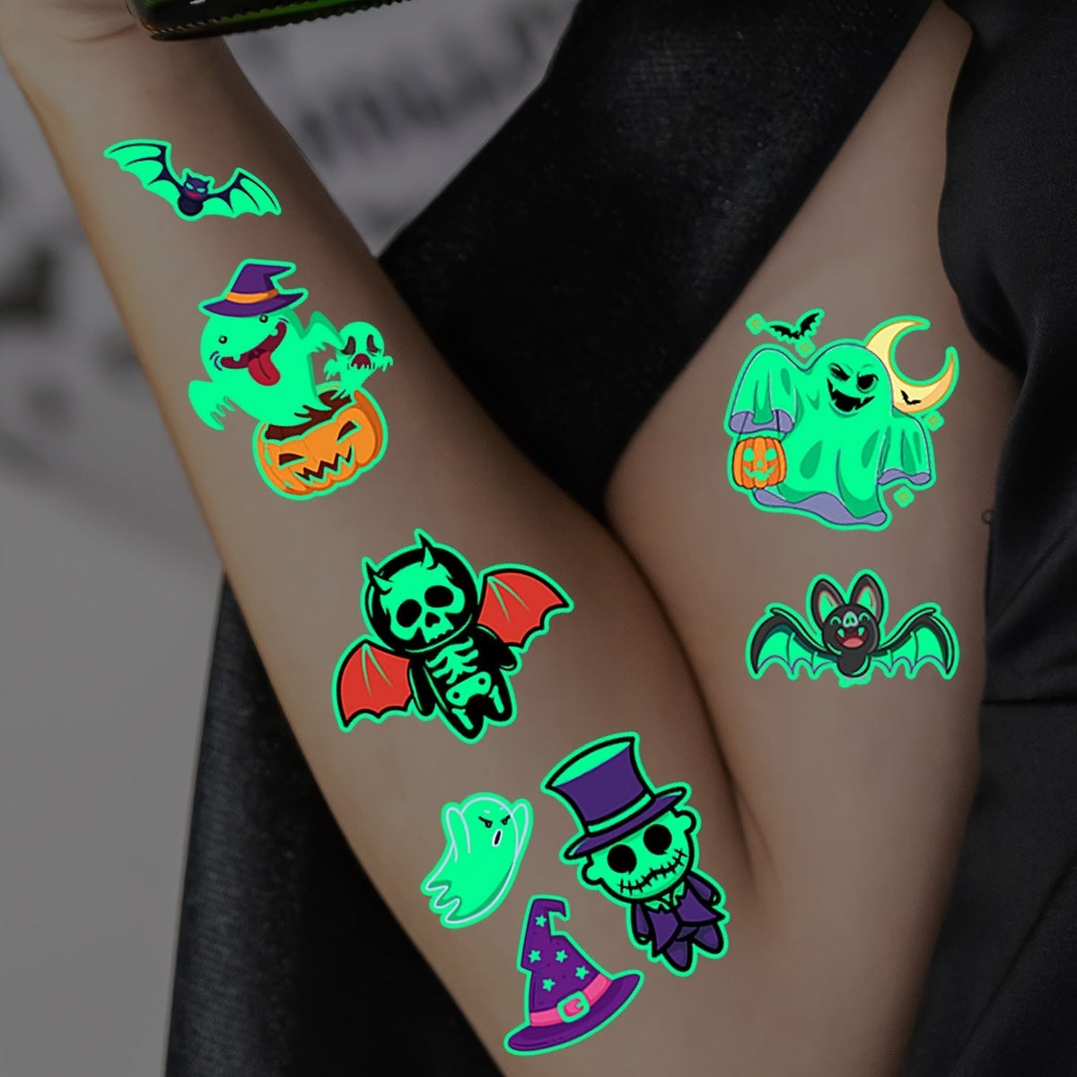 Tatouages Temporaires Halloween Lumineux - Designs Amusants et Sûrs pour Enfants