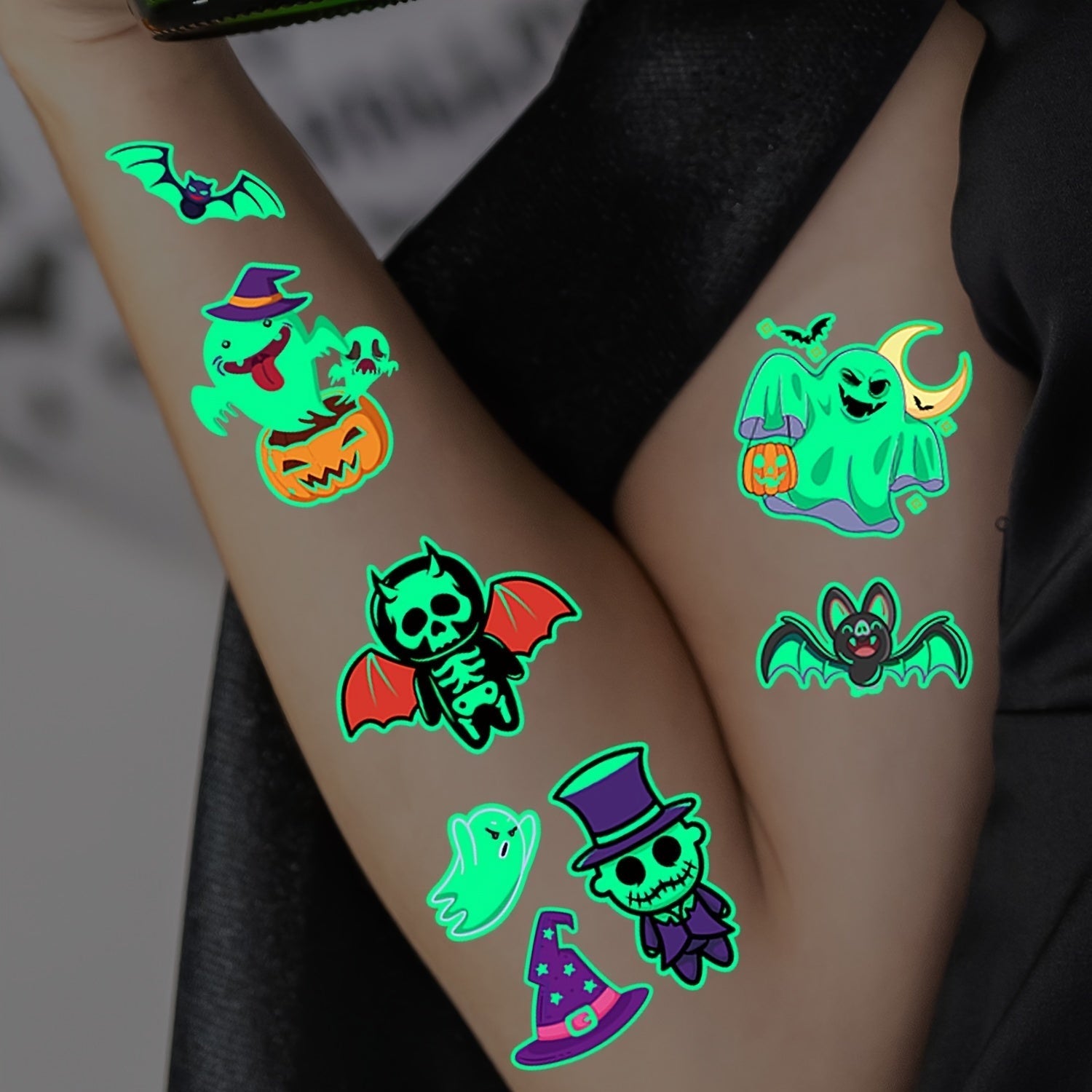 Tatouages Temporaires Halloween Lumineux - Designs Amusants et Sûrs pour Enfants