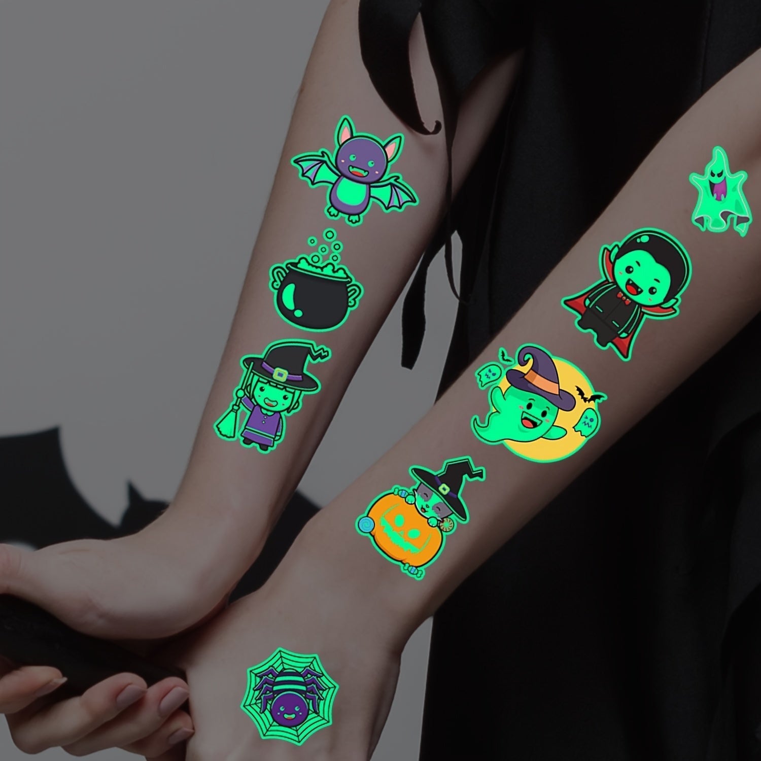 Tatouages Temporaires Halloween Lumineux - Designs Amusants et Sûrs pour Enfants