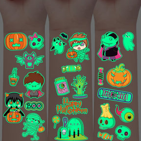 Tatouages Temporaires Halloween Lumineux - Designs Amusants et Sûrs pour Enfants