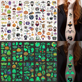 Tatouages Temporaires Halloween Lumineux - Designs Amusants et Sûrs pour Enfants