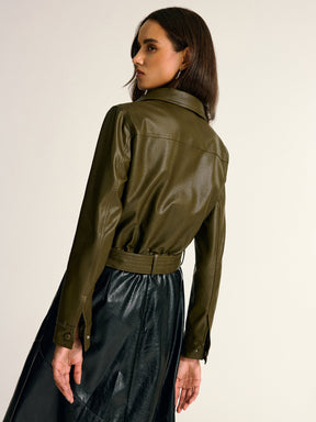 Veste Chemise Cargo en Cuir Synthétique - Ceinturée et Ajustement Slim