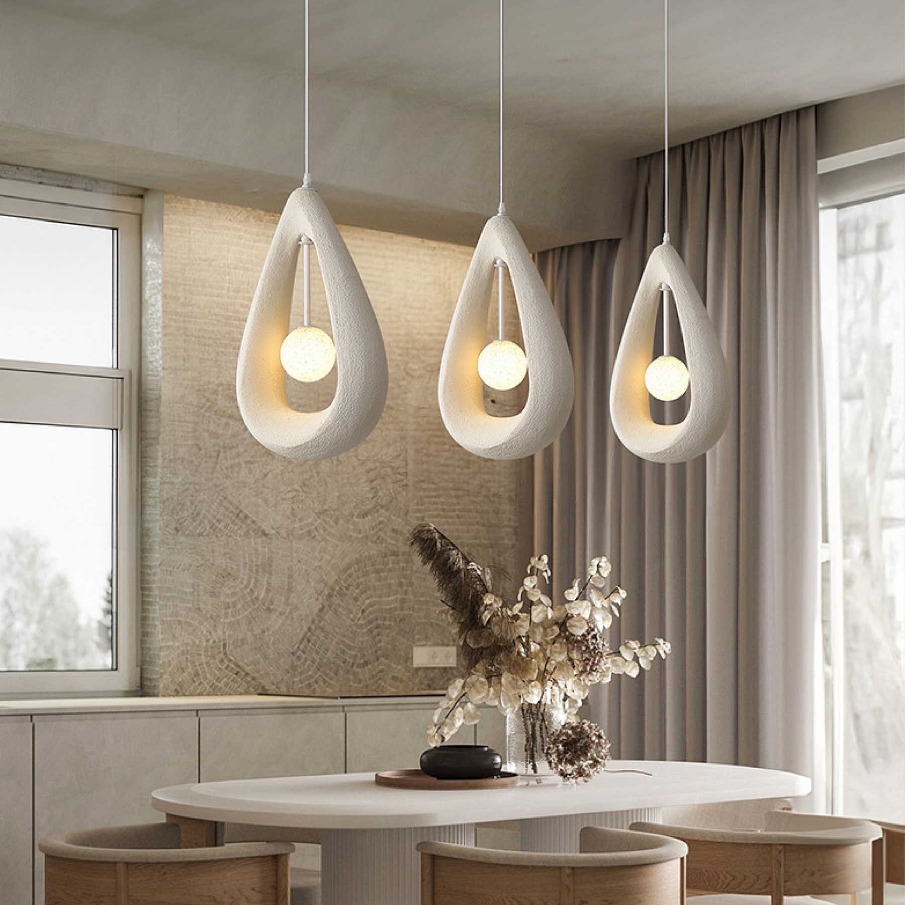 Lampe Suspendue Ovale Japandi - Ambiance Chic et Contemporaine