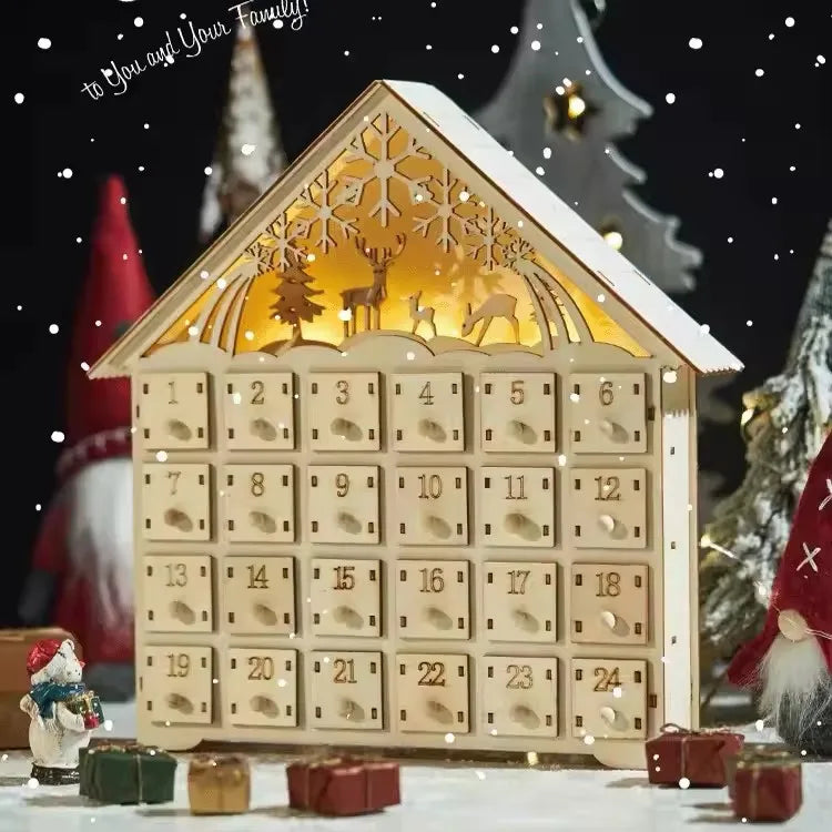 Calendrier de l'Avent en Bois - Compte à Rebours Éclairé jusqu'à Noël