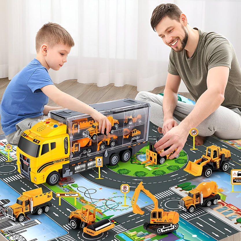 Jeu de Véhicules de Construction Mini - Camions et Machinerie avec Boîte de Rangement