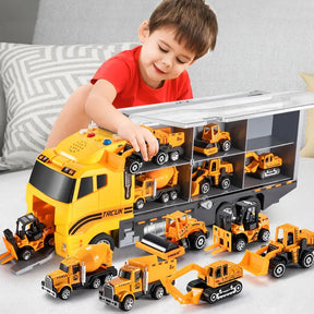 Jeu de Véhicules de Construction Mini - Camions et Machinerie avec Boîte de Rangement