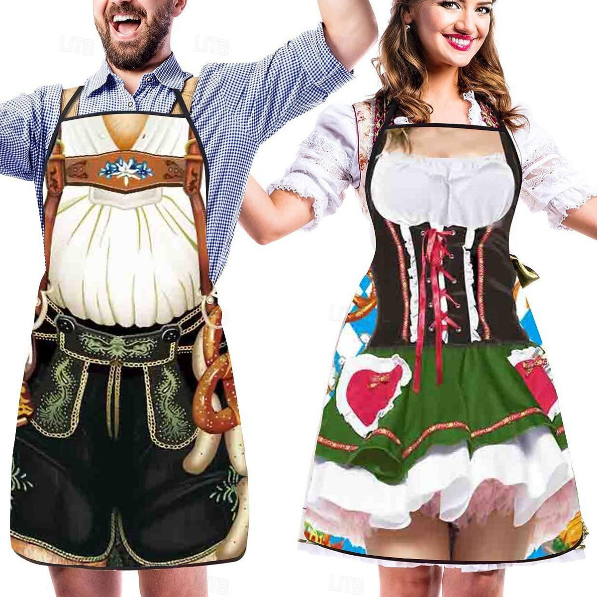 Tabliers Traditionnels Oktoberfest pour Couples - Designs Amusants de Dirndl et Lederhosen