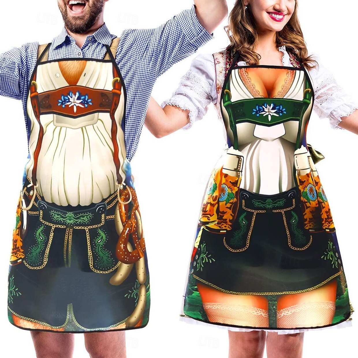 Tabliers Traditionnels Oktoberfest pour Couples - Designs Amusants de Dirndl et Lederhosen