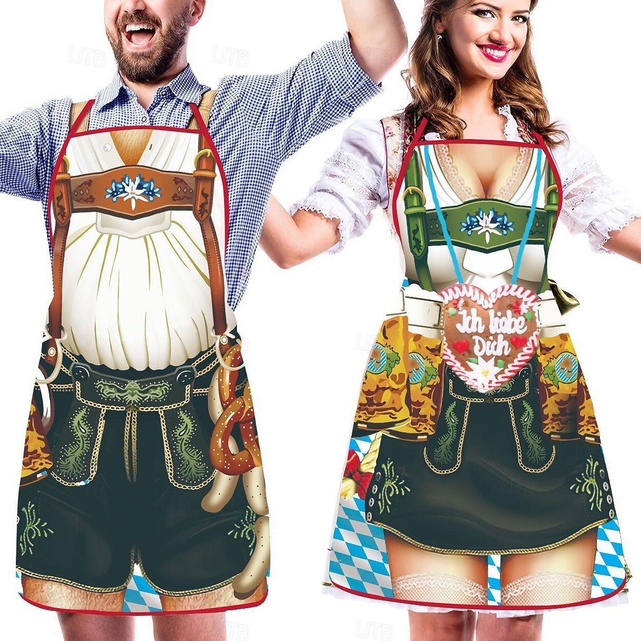 Tabliers Traditionnels Oktoberfest pour Couples - Designs Amusants de Dirndl et Lederhosen
