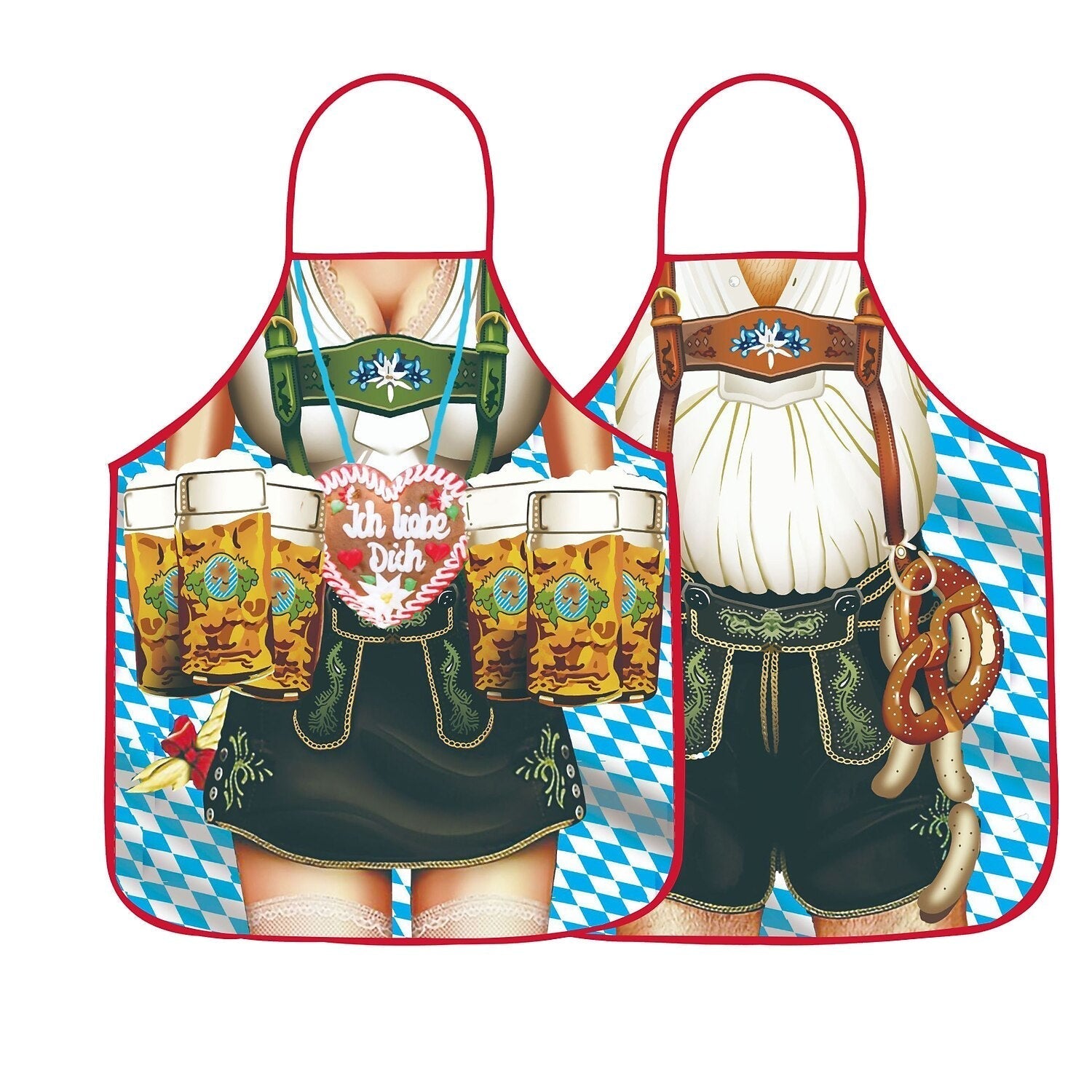 Tabliers Traditionnels Oktoberfest pour Couples - Designs Amusants de Dirndl et Lederhosen