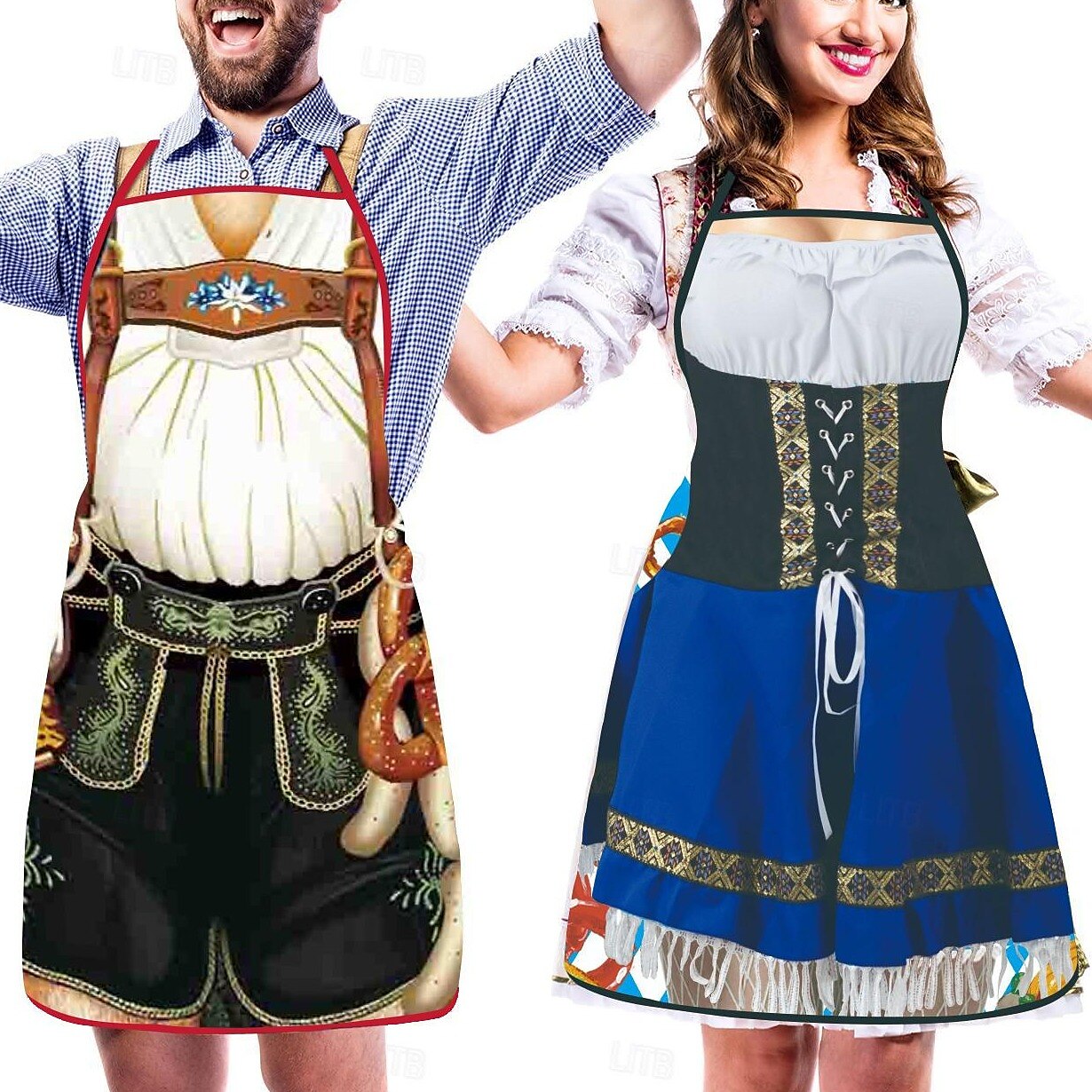 Tabliers Traditionnels Oktoberfest pour Couples - Designs Amusants de Dirndl et Lederhosen