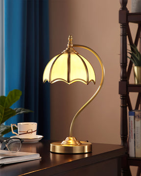 Lampe de Table en Laiton et Verre - Design Élégant en Forme de Parapluie