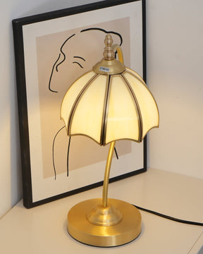 Lampe de Table en Laiton et Verre - Design Élégant en Forme de Parapluie