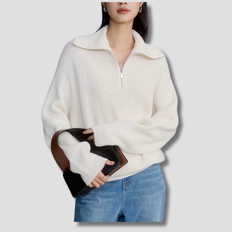 Pull Zippé en Cachemire pour Femmes - Confort Élégant et Polyvalent