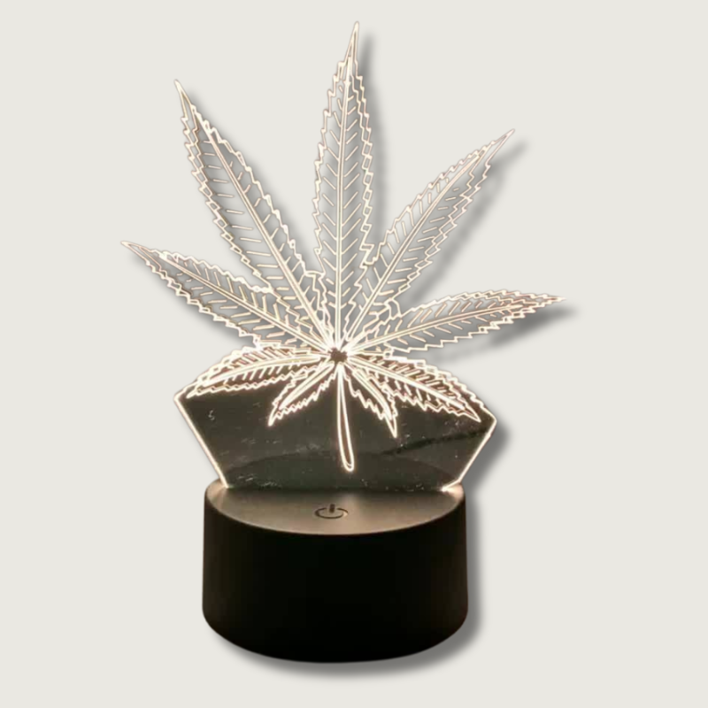 Lampe de Nuit 3D Feuille de Chanvre - Illusion d'Optique et 16 Couleurs